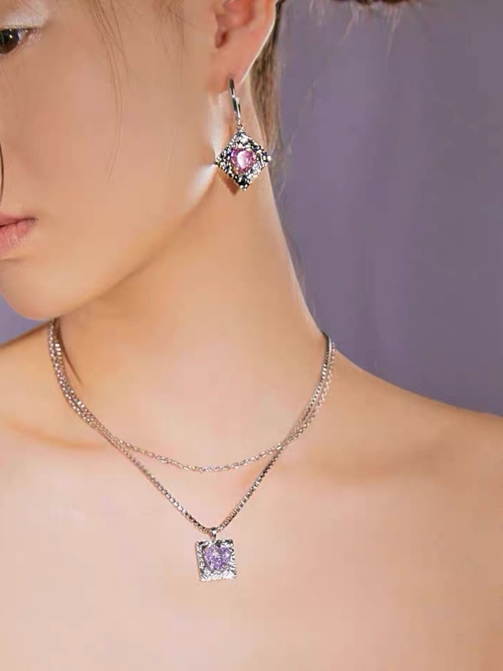 Interchangeable Gemstone Necklace & Earrings Set – 4 Colors